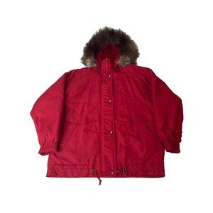 Towne By London Fog Winter Coat Women's M Red Lined Hood Detachable Hood